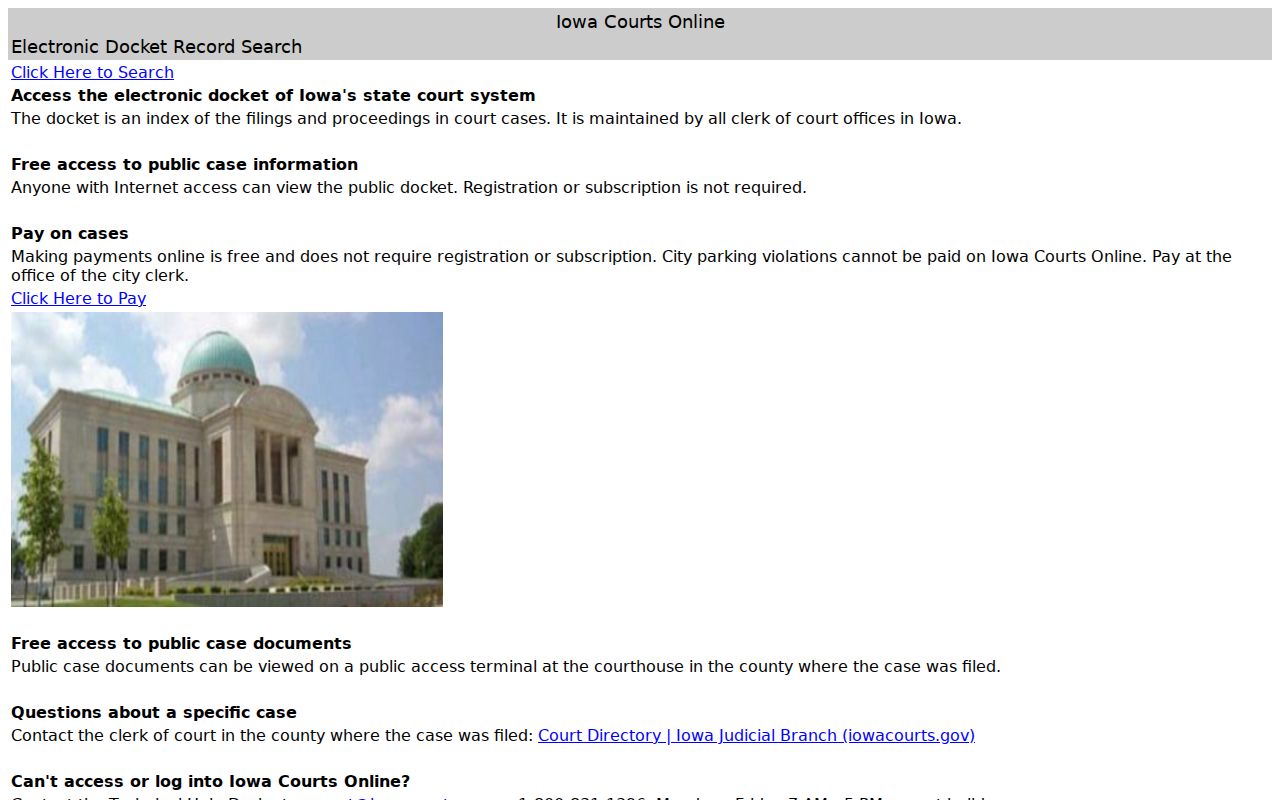 Iowa Courts Online statewide electronic docket gateway