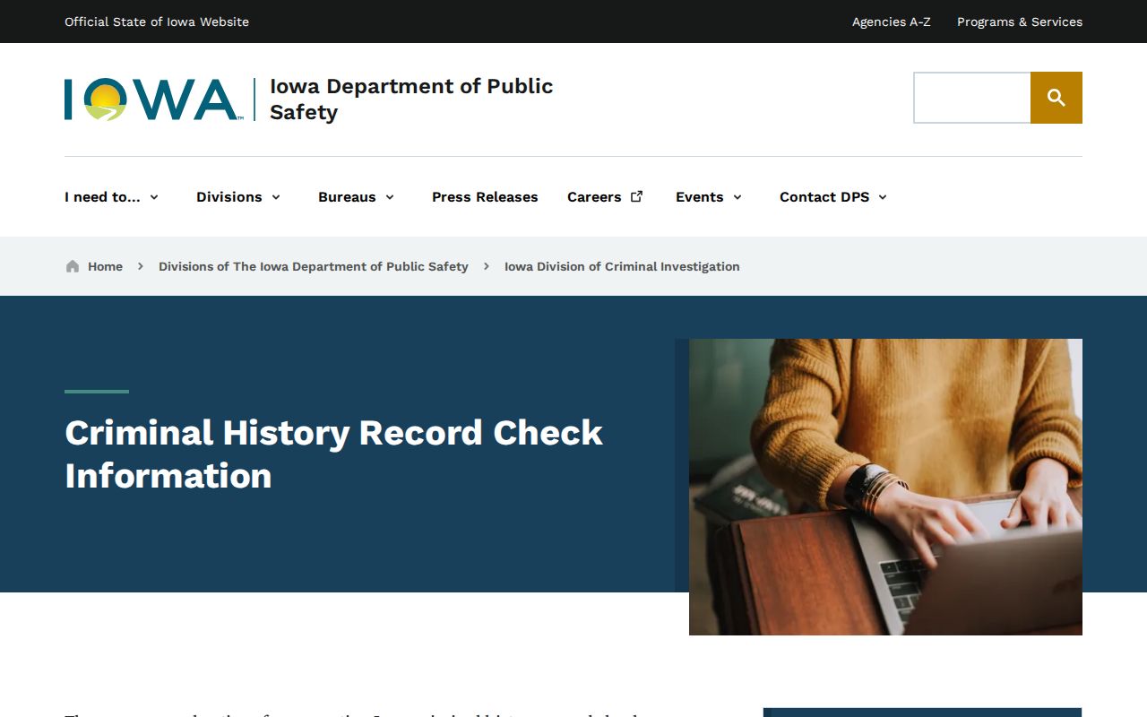 Iowa DCI criminal history record check ordering information